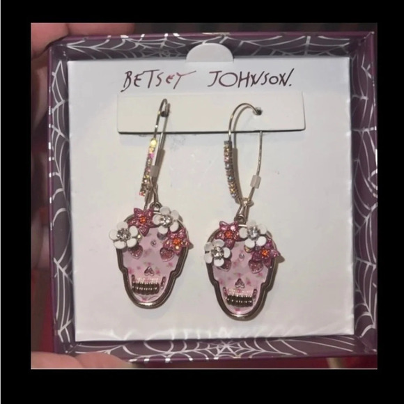 BETSEY JOHNSON SET Sugar Skull Mexican Day of the Dead Earrings & Necklace NWT - Picture 2 of 7